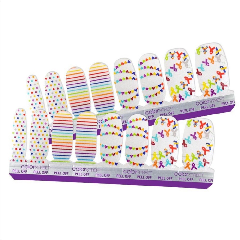 *Retired* Color Street: UnstoppABLE | Awareness Set Hearts Ribbons White Rainbow - Picture 10 of 10